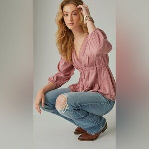 Lucky Brand Babydoll Lace Trim Top, Nostalgic Rose, Large